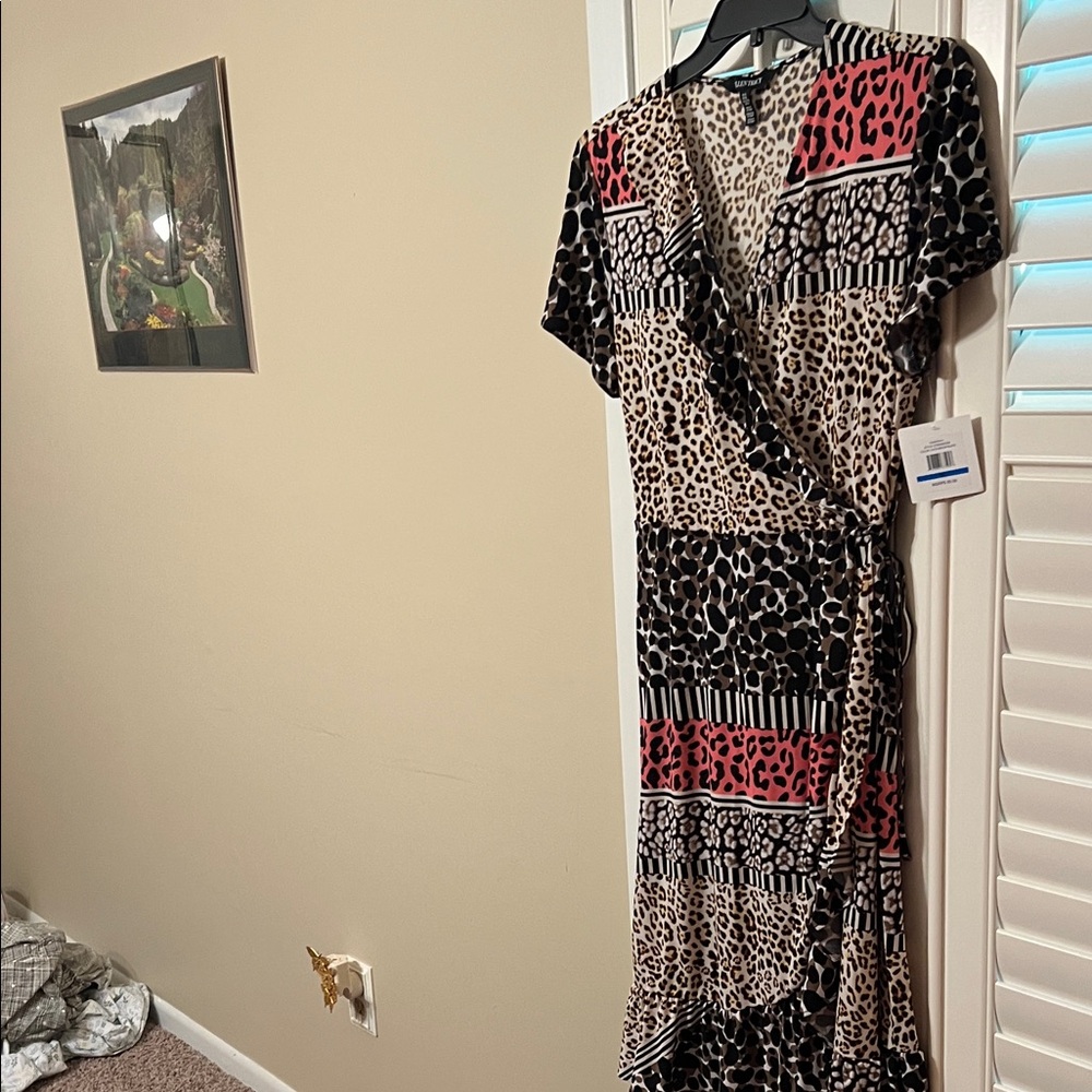 Ellen Tracy Animal Print Midi Dress with Red Accents